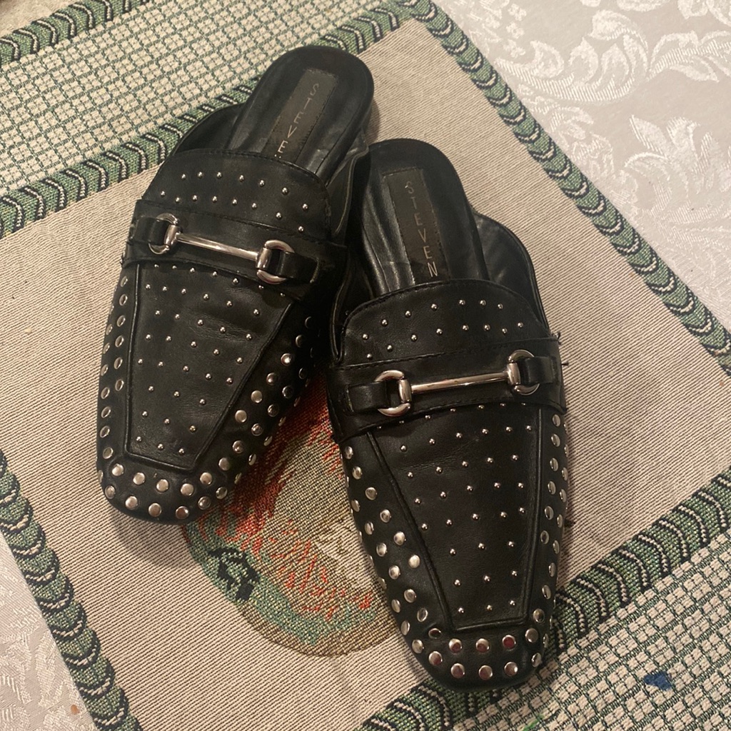 Black Studded Mules By Steven 727